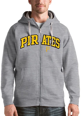 Antigua Pittsburgh Pirates Mens Grey Victory Wordmark Long Sleeve Full Zip Jacket