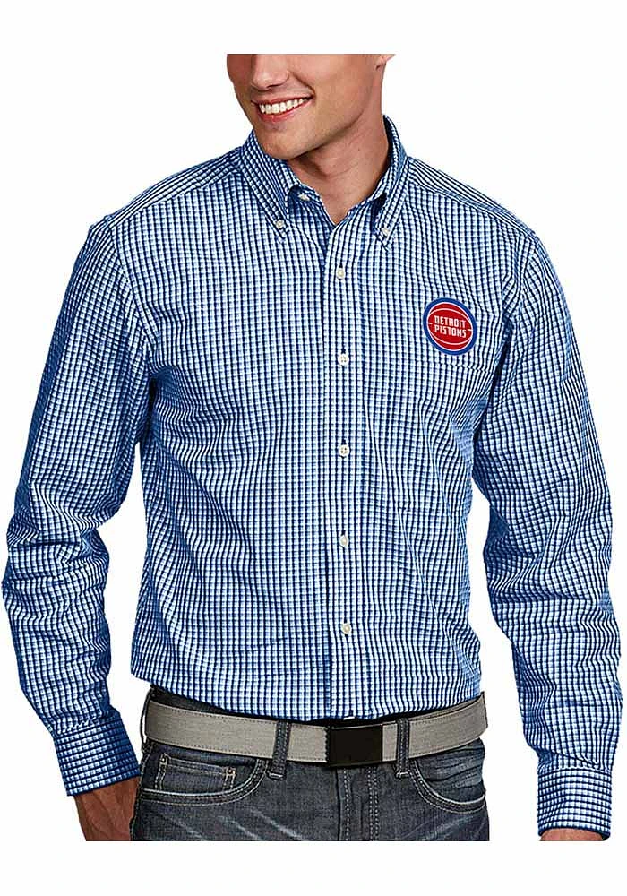 Antigua Detroit Pistons Mens Blue Associate Long Sleeve Dress Shirt