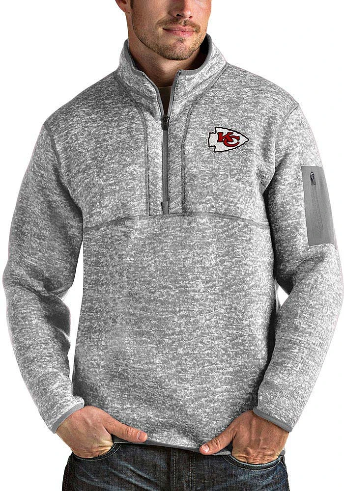 Antigua Kansas City Chiefs Mens Grey Fortune Long Sleeve Qtr Zip Pullover