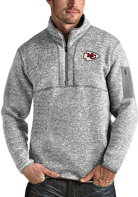 Antigua Kansas City Chiefs Mens Grey Fortune Long Sleeve Qtr Zip Pullover