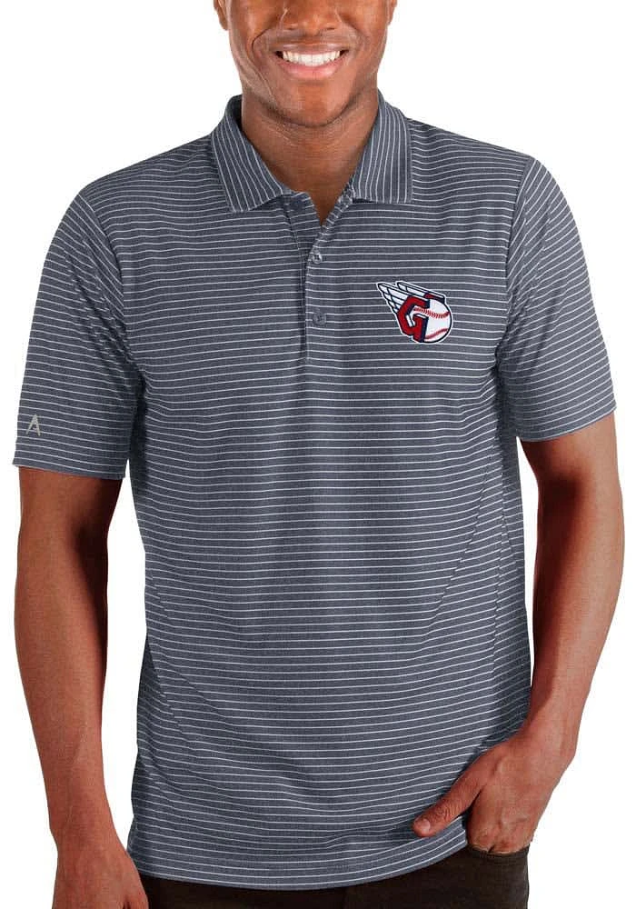 Antigua Cleveland Guardians Mens Navy Blue Esteem Short Sleeve Polo