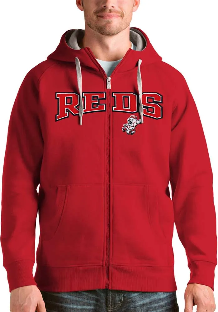 Antigua Cincinnati Reds Mens Red Victory Wordmark Long Sleeve Full Zip Jacket