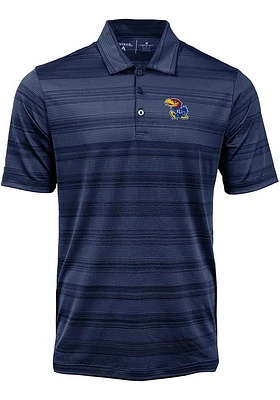 Antigua Kansas Jayhawks Mens Navy Blue Compass Tonal Stripe Short Sleeve Polo