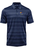 Antigua Kansas Jayhawks Mens Navy Blue Compass Tonal Stripe Short Sleeve Polo