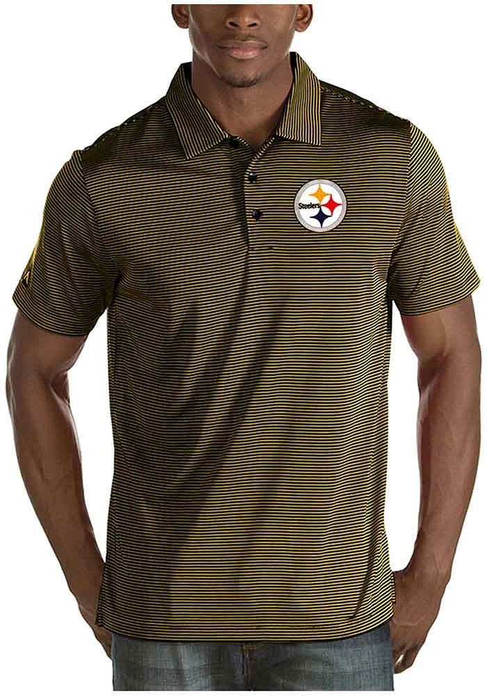 Antigua Pittsburgh Steelers Mens Black Quest Short Sleeve Polo