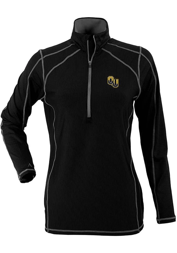 Antigua Oakland University Golden Grizzlies Womens Black Tempo Qtr Zip Pullover