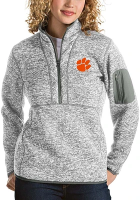 Antigua Clemson Tigers Womens Grey Fortune Qtr Zip