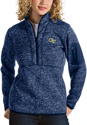 Antigua GA Tech Yellow Jackets Womens Navy Blue Fortune Qtr Zip