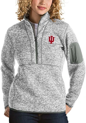 Antigua Indiana Hoosiers Womens Grey Fortune Qtr Zip