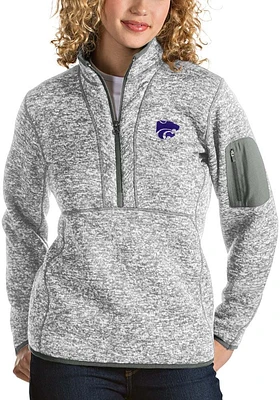 Antigua K-State Wildcats Womens Grey Fortune Qtr Zip