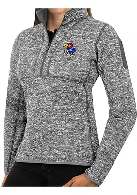 Antigua Kansas Jayhawks Womens Grey Fortune Qtr Zip