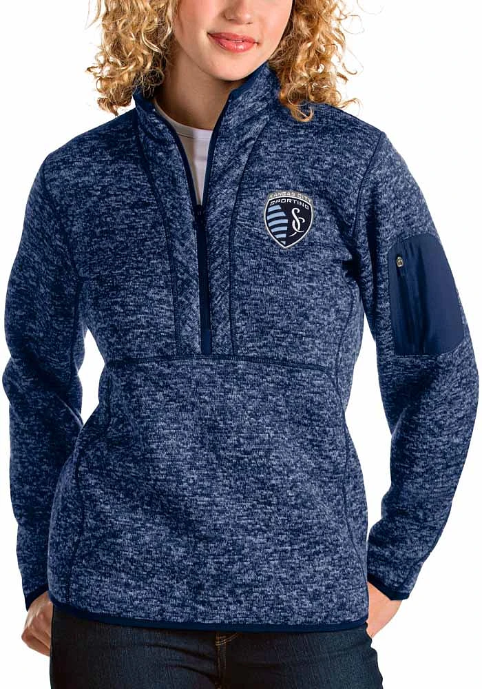 Antigua Sporting Kansas City Womens Navy Blue Fortune Qtr Zip
