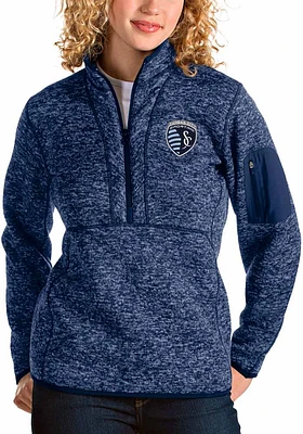 Antigua Sporting Kansas City Womens Navy Blue Fortune Qtr Zip