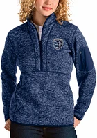 Antigua Sporting Kansas City Womens Navy Blue Fortune Qtr Zip