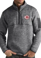 Antigua Cincinnati Reds Mens Charcoal Fortune Long Sleeve 1/4 Zip Pullover