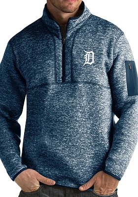Antigua Detroit Tigers Mens Navy Blue Fortune Long Sleeve Qtr Zip Pullover