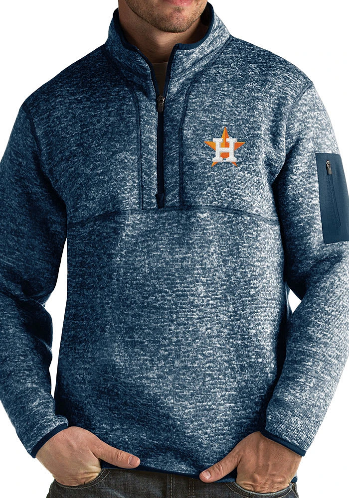 Antigua Houston Astros Mens Navy Blue Fortune Long Sleeve Qtr Zip Pullover