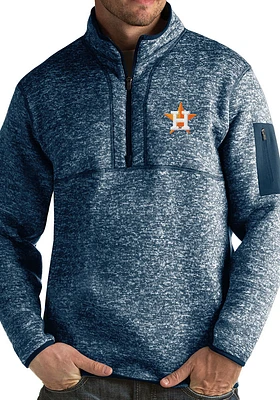 Antigua Houston Astros Mens Navy Blue Fortune Long Sleeve Qtr Zip Pullover
