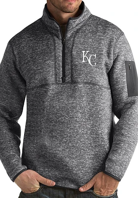 Antigua Kansas City Royals Mens Grey Fortune Long Sleeve Qtr Zip Pullover