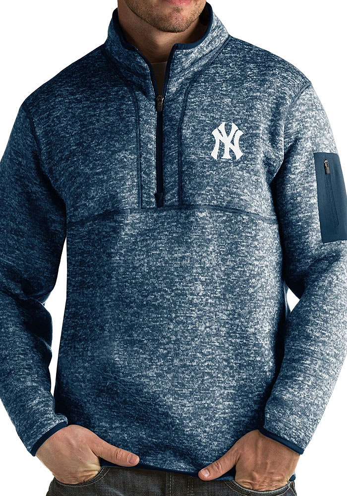 Antigua New York Yankees Mens Navy Blue Fortune Long Sleeve Qtr Zip Pullover