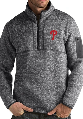 Antigua Philadelphia Phillies Mens Grey Fortune Long Sleeve Qtr Zip Pullover