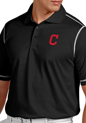 Antigua Cleveland Guardians Mens Black Icon Short Sleeve Polo