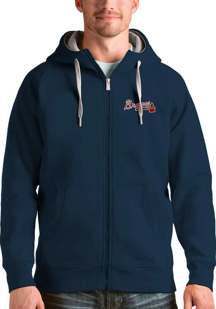 Antigua Atlanta Braves Mens Navy Blue Victory Long Sleeve Full Zip Jacket