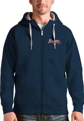 Antigua Atlanta Braves Mens Navy Blue Victory Long Sleeve Full Zip Jacket