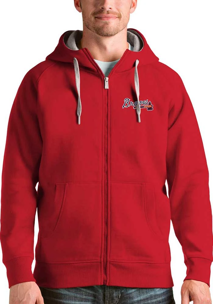 Antigua Atlanta Braves Mens Red Victory Long Sleeve Full Zip Jacket