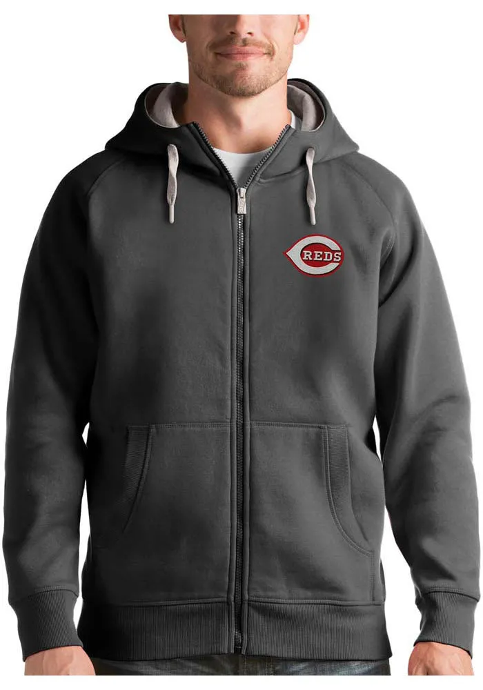 Antigua Cincinnati Reds Mens Charcoal Victory Long Sleeve Full Zip Jacket