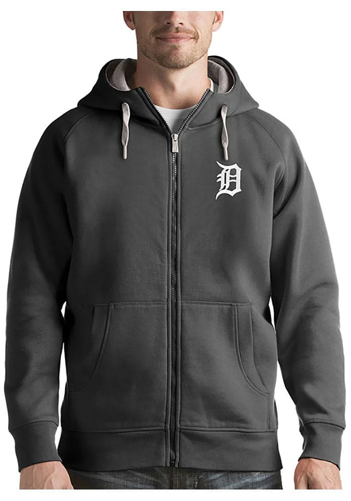 Antigua Detroit Tigers Mens Charcoal Victory Long Sleeve Full Zip Jacket