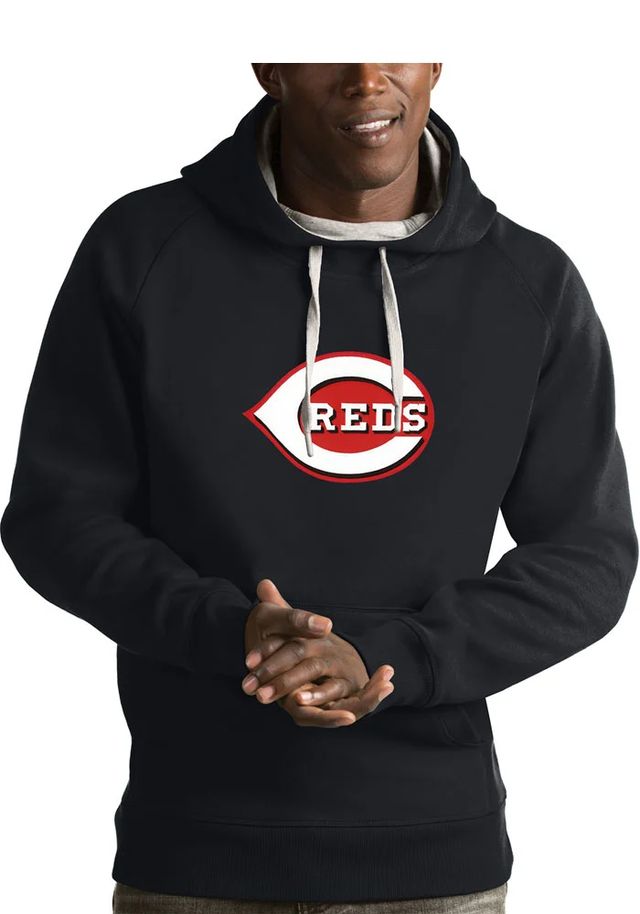 Antigua Cincinnati Reds Mens Charcoal Full Front Victory Long Sleeve Hoodie