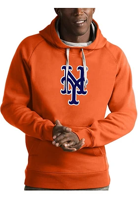 Antigua New York Mets Mens Orange Full Front Victory Long Sleeve Hoodie