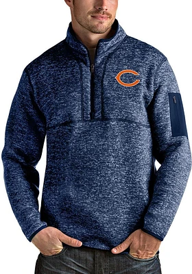 Antigua Chicago Bears Mens Navy Blue Fortune Long Sleeve Qtr Zip Pullover