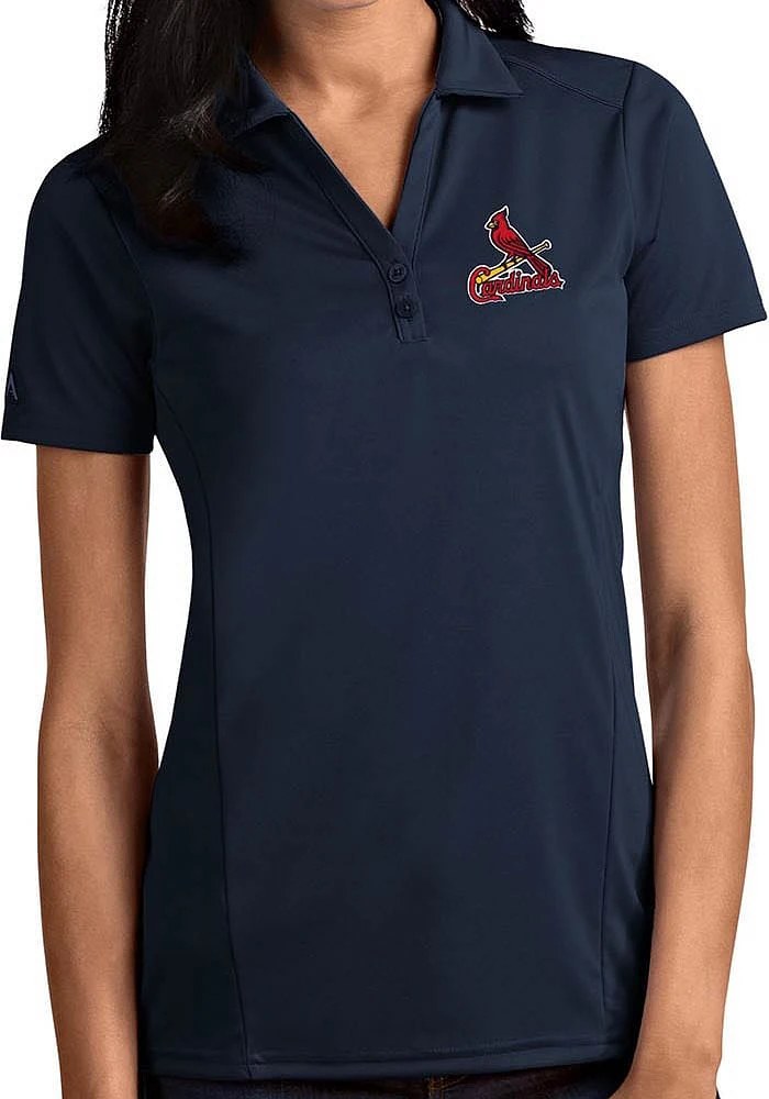 Antigua St Louis Cardinals Womens Navy Blue Tribute Short Sleeve Polo Shirt