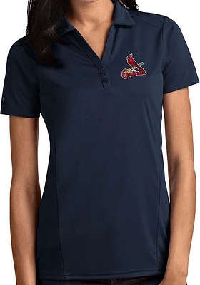 Antigua St Louis Cardinals Womens Navy Blue Tribute Short Sleeve Polo Shirt