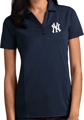 Antigua New York Yankees Womens Navy Blue Tribute Short Sleeve Polo Shirt