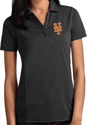 Antigua New York Mets Womens Grey Tribute Short Sleeve Polo Shirt