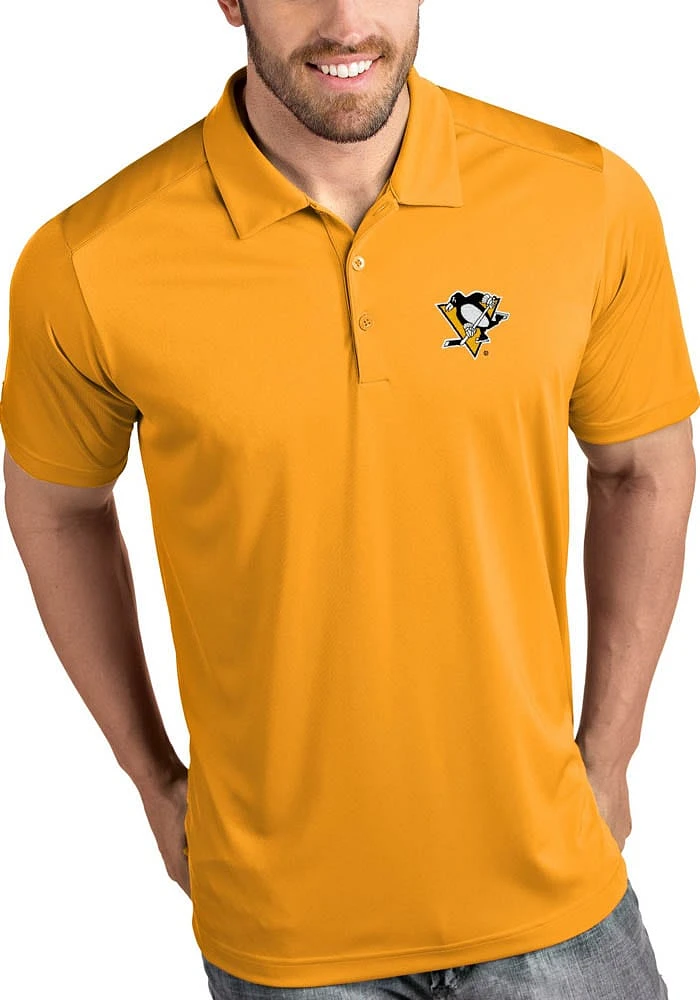 Antigua Pittsburgh Penguins Mens Gold Tribute Short Sleeve Polo