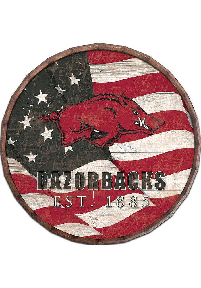 Arkansas Razorbacks Flag 24 Inch Barrel Top Sign - Red