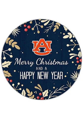 Auburn Tigers Merry Christmas and New Year Circle Sign - Orange