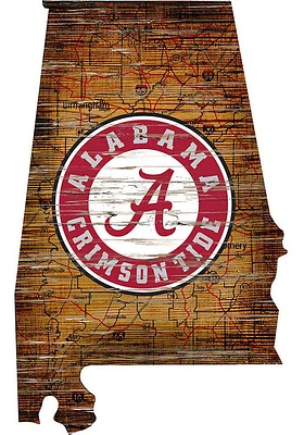 Alabama Crimson Tide Distressed State 24 Inch Sign - Brown