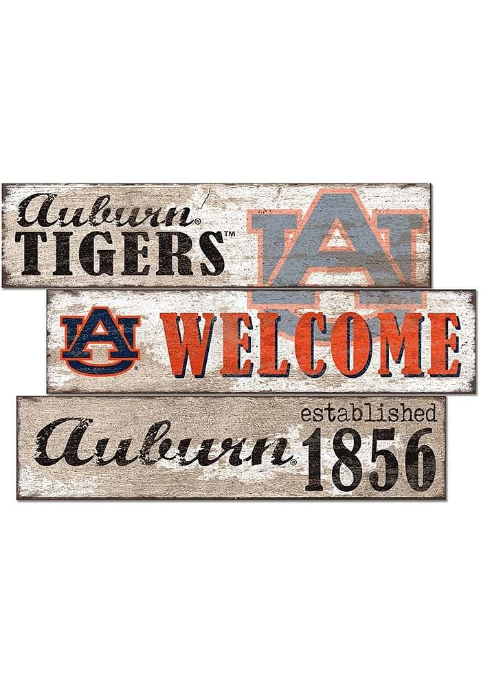 Auburn Tigers Welcome 3 Plank Sign - Orange