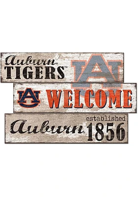 Auburn Tigers Welcome 3 Plank Sign - Orange