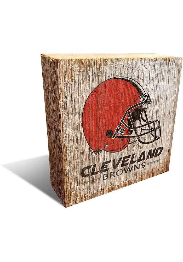 Cleveland Browns Team Logo 6X6 Block Sign - Brown