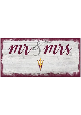 Arizona State Sun Devils Script Mr and Mrs Sign - Maroon