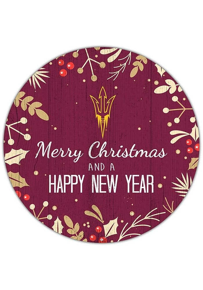 Arizona State Sun Devils Merry Christmas and New Year Circle Sign - Maroon