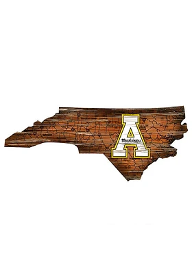 Appalachian State Mountaineers Distressed State 24 Inch Sign - Brown