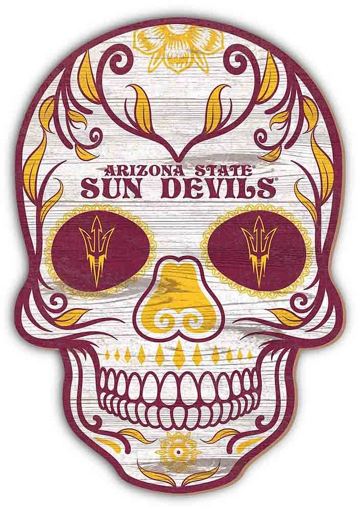 Arizona State Sun Devils 12 Inch Sugar Skull Sign - Maroon