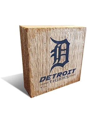 Detroit Tigers Team Logo 6X6 Block Sign - Navy Blue